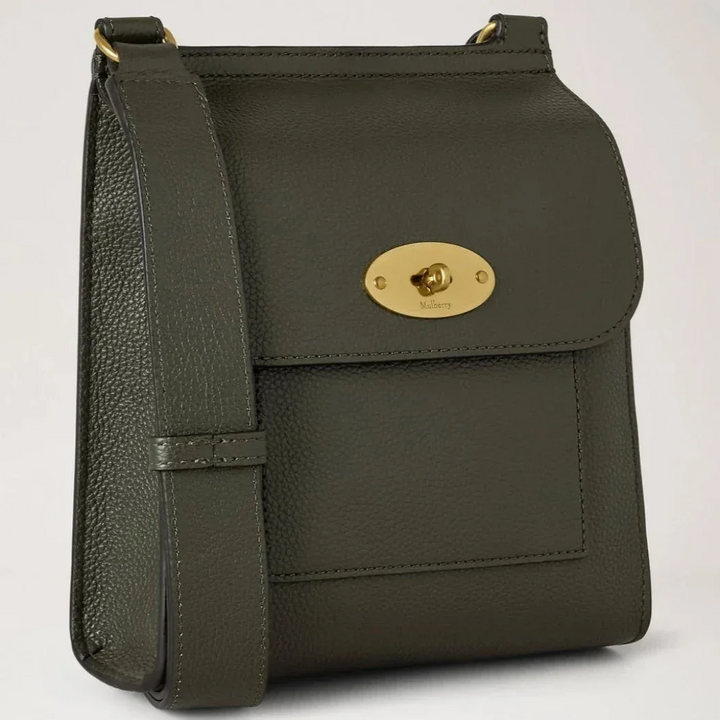 Mulberry Klein Antony aus klassischem genarbtem Leder in Wacholdergrün mit goldfarbener Schnalle, Modell HH9365205Q749