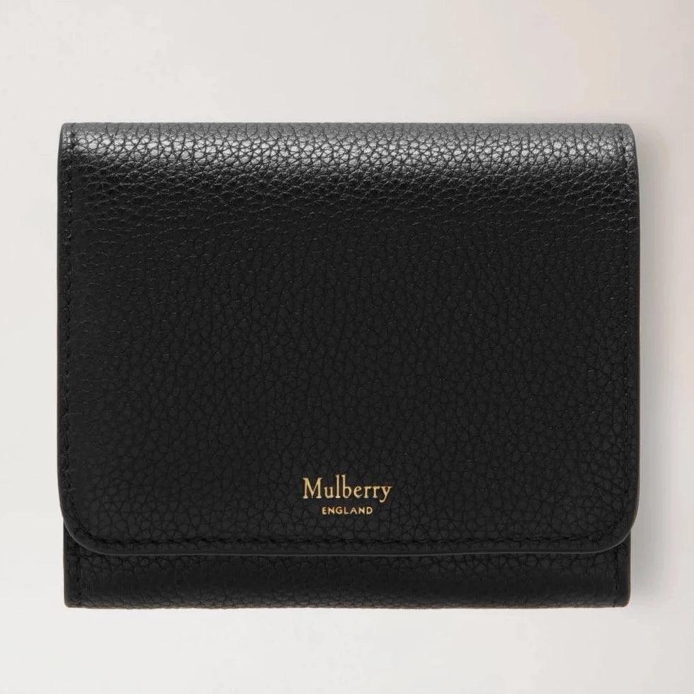 Mulberry Kleine kontinentale französische Geldbörse aus schwarzem strukturiertem Leder, schlichte Vorderseite. Modell RL5075205A100