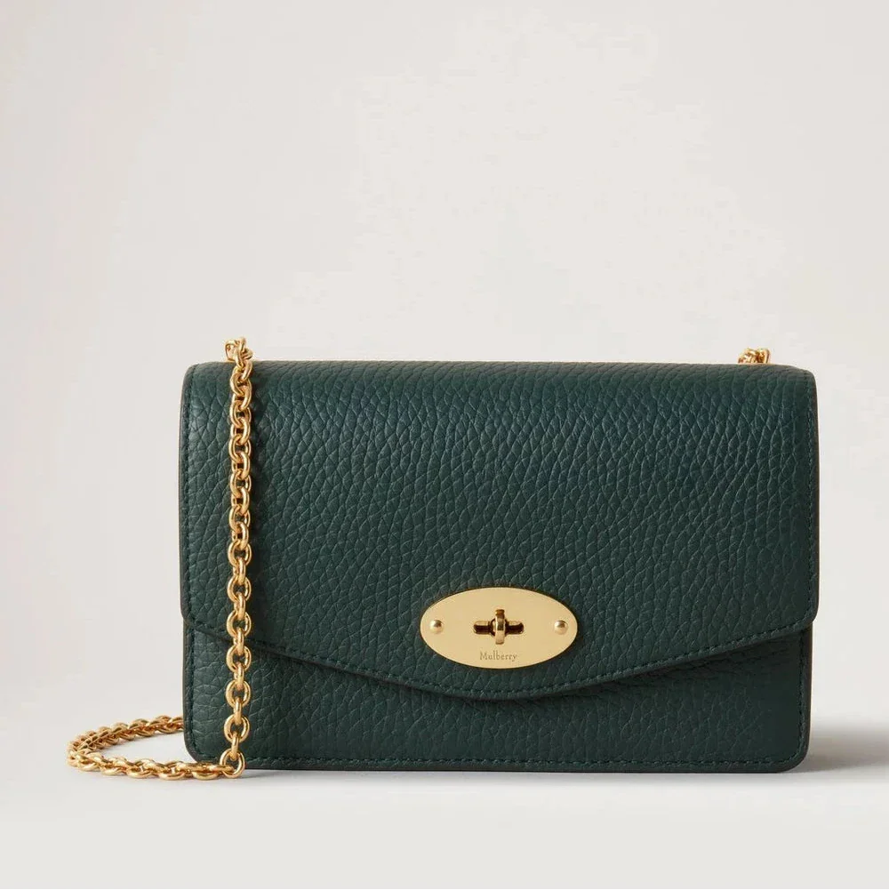 Mulberry Klein Darley aus dunkelgrünem Leder mit goldener Kette und Metallschnalle, Modell RL5004-205Q633.