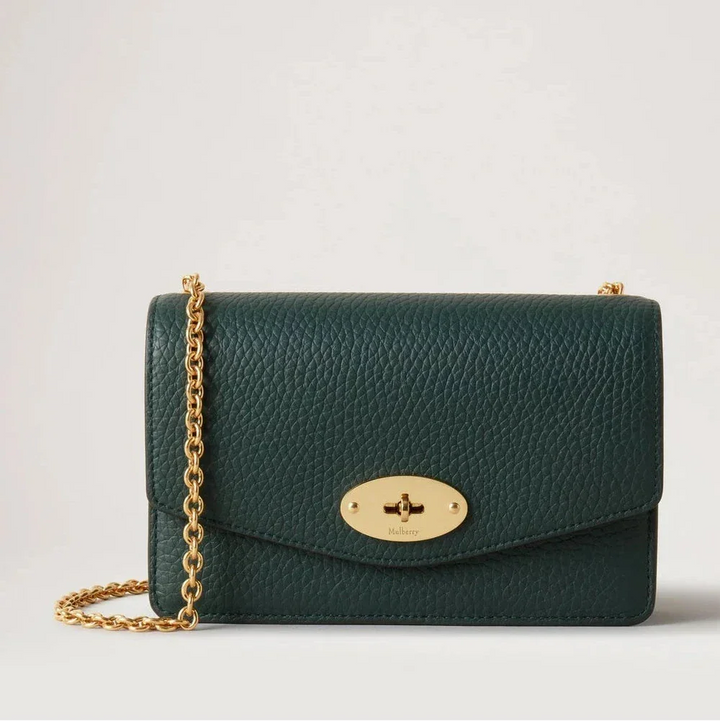Mulberry Klein Darley aus dunkelgrünem Leder mit goldener Kette und Metallschnalle, Modell RL5004-205Q633.