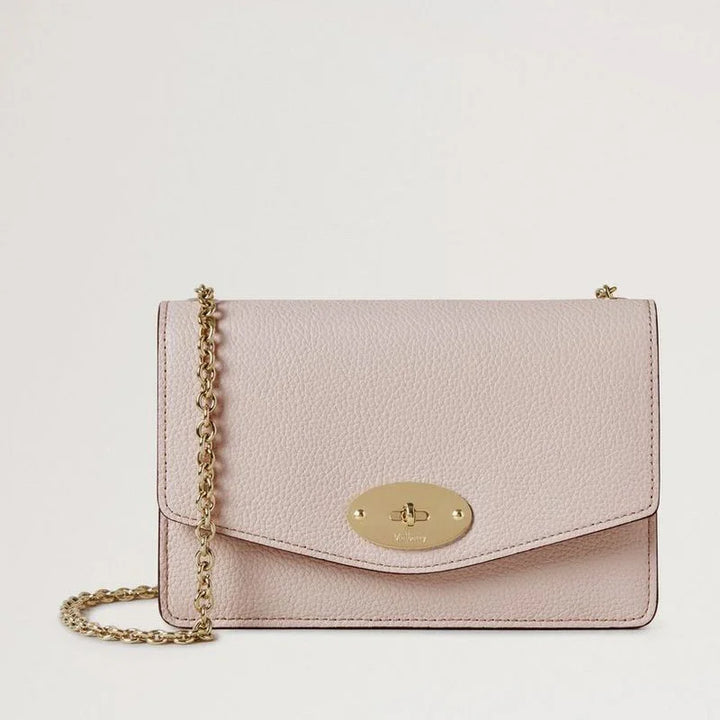 Mulberry Klein Darley Kleine klassische Ledertasche in Grain Blossom Pink mit goldenem Kettenriemen, Modell RL7791205J002