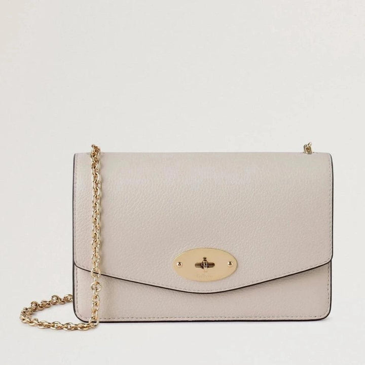 Mulberry Klein Darley Kleine Classic Grain Chalk-Umhängetasche aus leichtem Leder mit Kettenriemen. Modell RL7791205W160