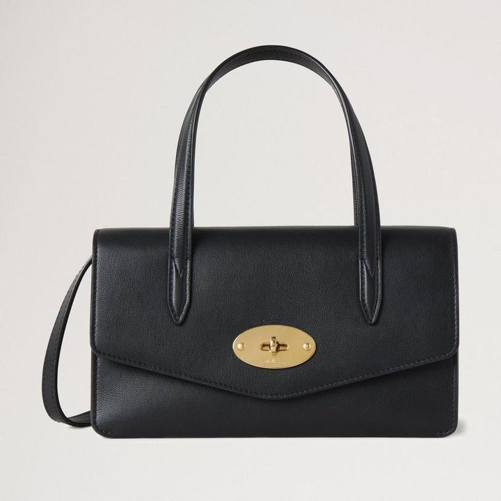 Mulberry Klein Darley Top Handle Black Micro Classic Grain, elegante schwarze Ledertasche mit goldener Schnalle. Modell RL8678587A100