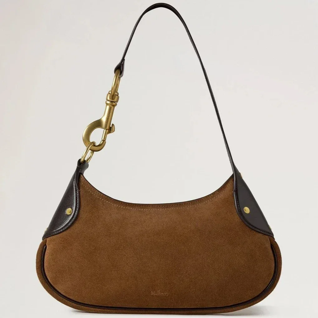 Mulberry Kleine Hackney-Umhängetasche aus Vintage-Wildleder in Eiche mit dunkelbraunen Lederdetails, Modell RL8925047G924.