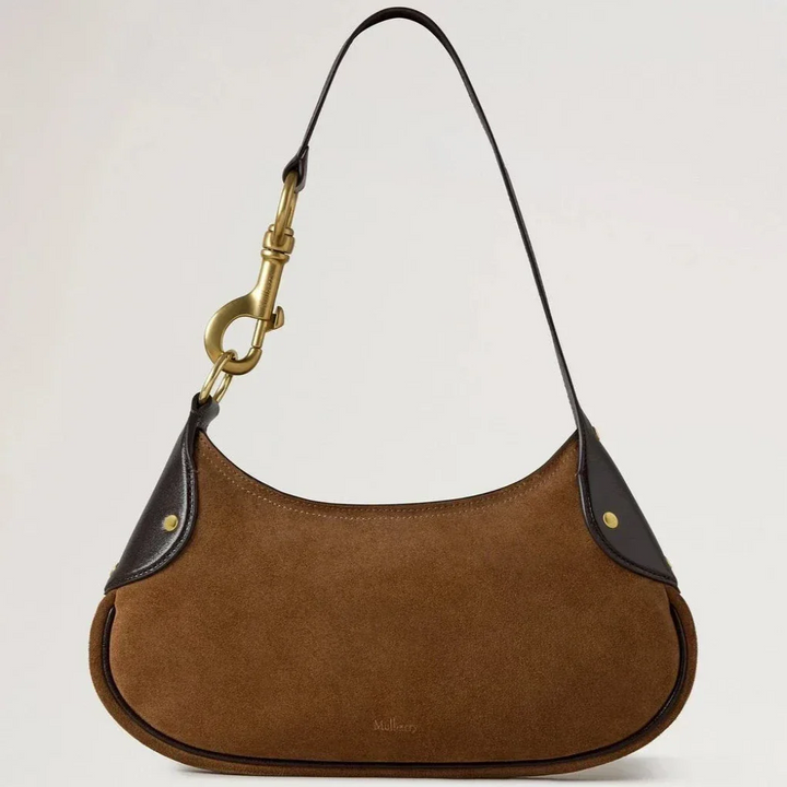 Mulberry Kleine Hackney-Umhängetasche aus Vintage-Wildleder in Eiche mit dunkelbraunen Lederdetails, Modell RL8925047G924.