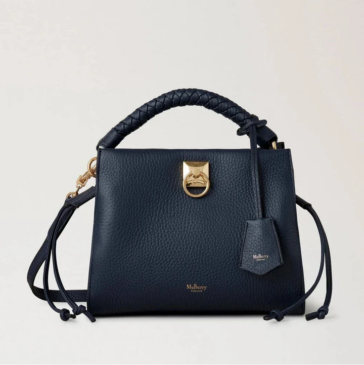 Mulberry Kleine Iris Night Sky-Handtasche aus schwerem Narbenleder und seidigem Kalbsleder aus dunkelblauem Leder mit goldenen Details, Modell hh6267000u888-1.
