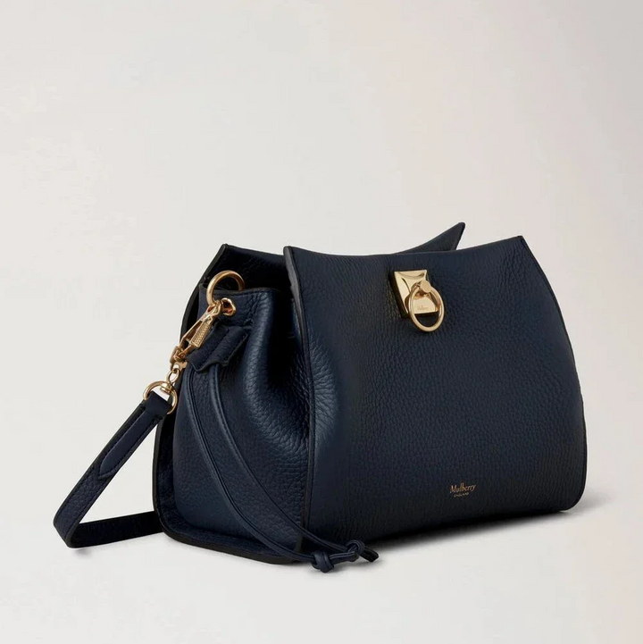 Mulberry Kleine Iris Night Sky-Tasche aus schwerem genarbtem und seidigem Kalbsleder aus dunkelblauem Leder mit goldenen Beschlägen, Modell HH6267000U888