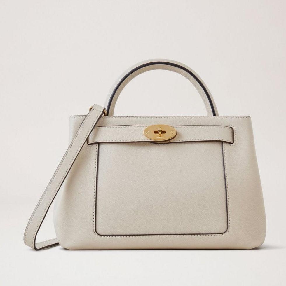 Mulberry Klein Islington Seidige Kalbskreide-Handtasche aus hellem Leder mit goldener Schnalle, Modell HH9091657W160