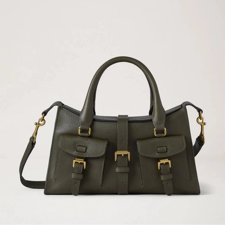 Mulberry Kleines Roxanne-Erbe NVT Wacholdergrüne Tasche aus olivgrünem Leder mit Taschen und goldenen Details. Modell hh9978730q749