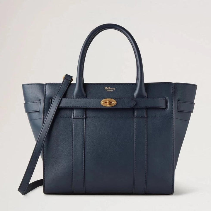 Mulberry Kleiner Reißverschluss Bayswater Nachthimmel-Ledertasche in Dunkelblau mit goldener Schnalle, Modell HH9066587U888