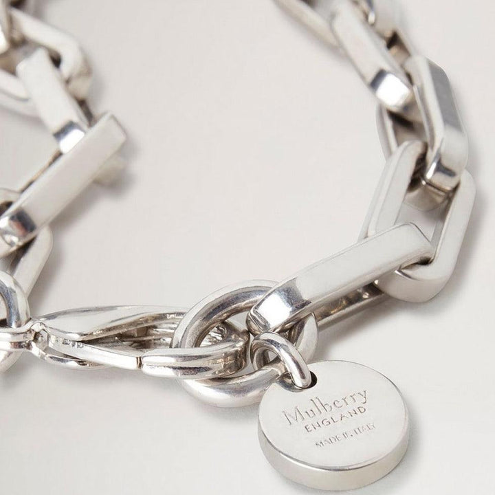 Mulberry Softie-Armband aus versilbertem Messing mit klobiger Kette und rundem Anhänger, Modell QB2398000D130