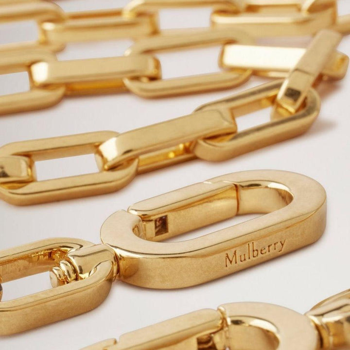 Mulberry Softie Chain-Umhängeriemen mit glänzenden goldfarbenen Gliedern und eingraviertem Logo, Modell RX0289000N188.