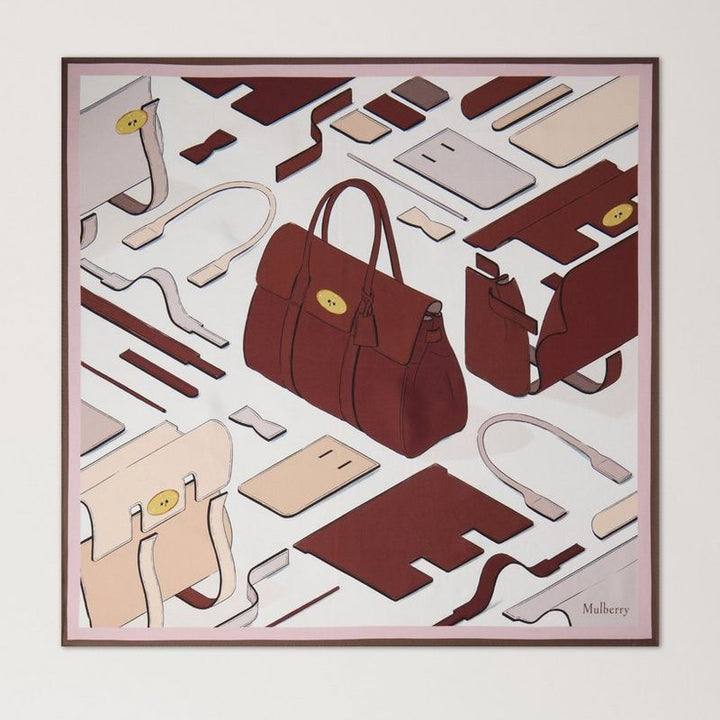 Mulberry Quadratischer Schal Bayswater Workshop Blossom Show-Schal aus Seidentwill in Rosa mit rosa und brauner Taschengrafik. Modell VS4864143J002