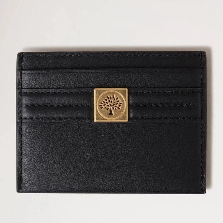 Mulberry Tree Credit Card Slip Black, stilvolles schwarzes Kartenetui aus Leder mit goldfarbenem Emblem. Modell RL7895587A100
