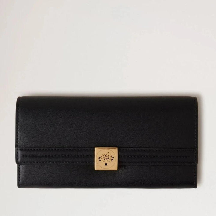 Mulberry Tree Long Wallet Schwarz mit eleganter Goldschnalle, schwarzes Leder, Modell RL7971587A100.