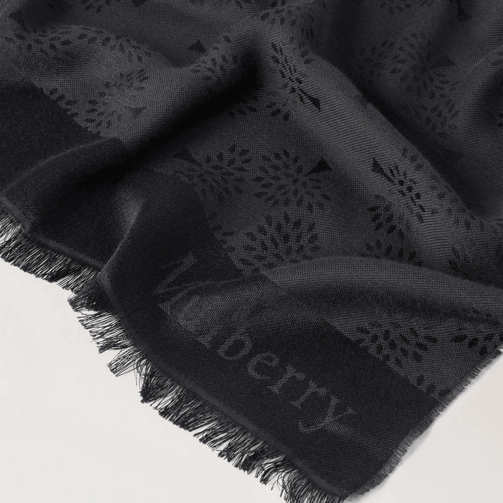 Mulberry Tree Rectangular Scarf Black Cotton Silk Blend - Tørklæder - VS4638/708A100