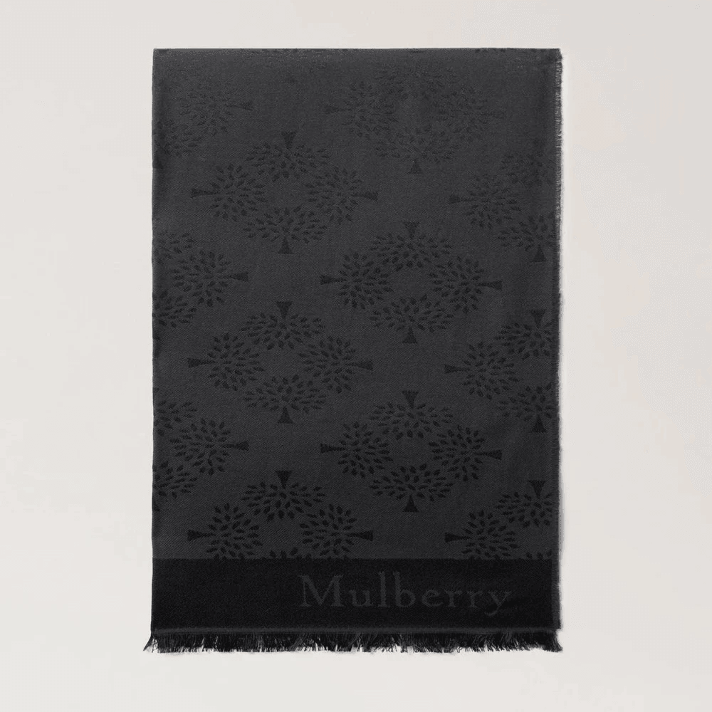 Mulberry Tree Rectangular Scarf Black Cotton Silk Blend - Tørklæder - VS4638/708A100