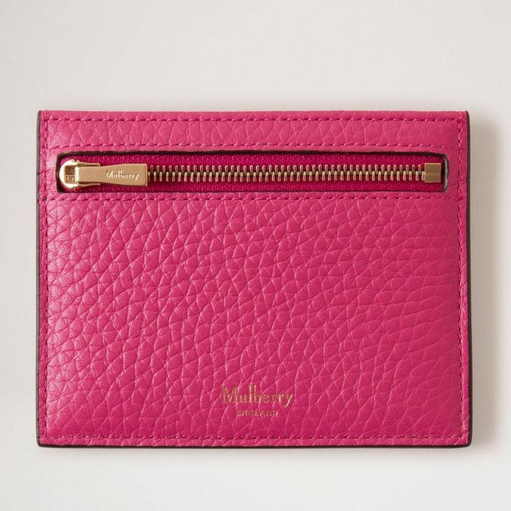 Mulberry Kreditkartenetui mit Reißverschluss aus rosafarbenem Leder mit goldenem Reißverschluss, Vorderansicht. Modell RL6765736J191