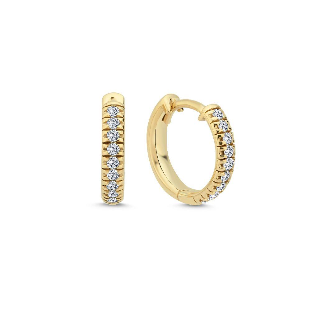 Nuran 14kt Champagner-Kreolen 0,18ct W/SI sind als kleine runde Goldohrringe mit funkelnden Steinen sichtbar, Modell o3088-018-rg.