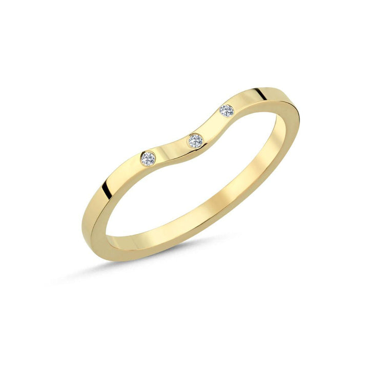 Nuran-Ring aus 14-karätigem Gold mit Diamanten, elegantes geschwungenes Modell und drei kleinen Diamanten, Modell a4164-0015rg-001-1
