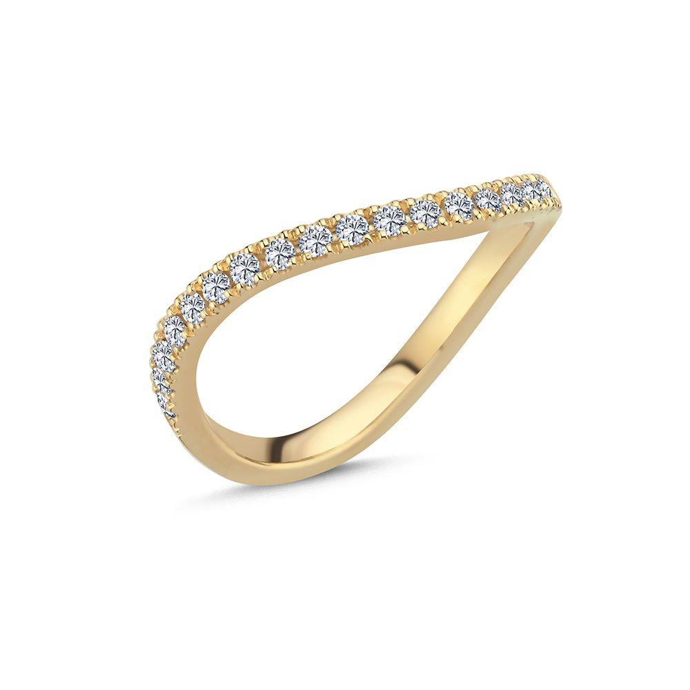 Nuran 14kt Valentina Ring 0,25ct WSI zeigt einen eleganten Ring aus Gold mit geschwungenem Design und Diamanten in Pavé-Fassung. Modell a2460-025-rg-001