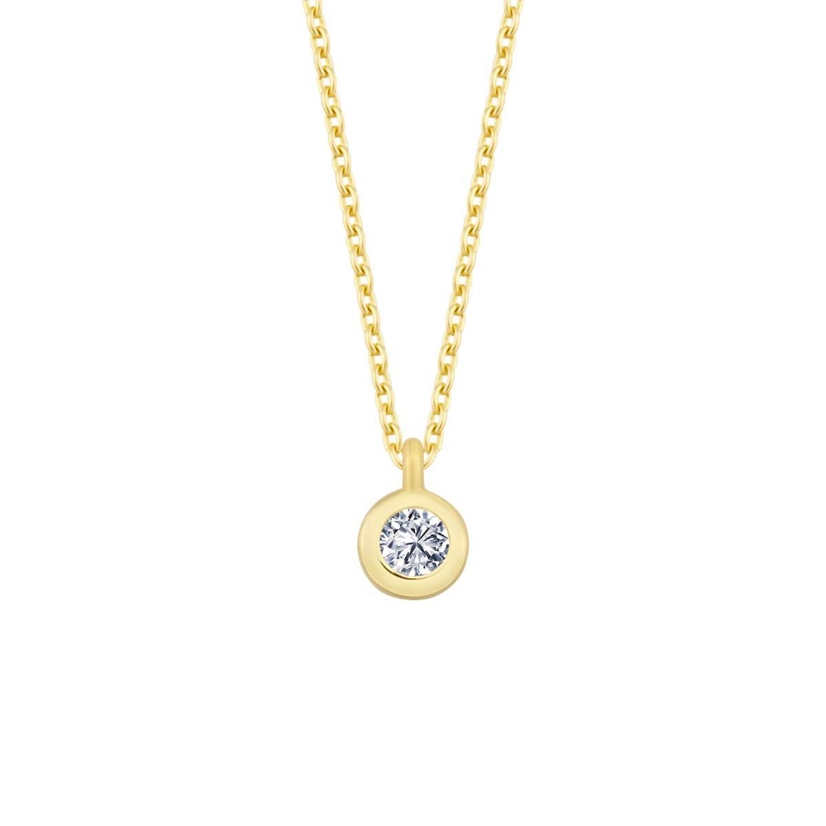 Nuran 14kt Zoe Halskette 0,03ct WSI, elegante Goldkette mit einzelnem runden Anhänger und Diamant. Modell V2314-003RG-1