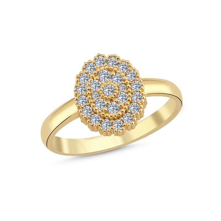 Der Nuran Athene-Ring aus 14 Karat 0,38 Karat W/SI wird mit einer runden Gruppe von Diamanten im Brillantschliff in Gold präsentiert. Modell a2561-038rg-001.
