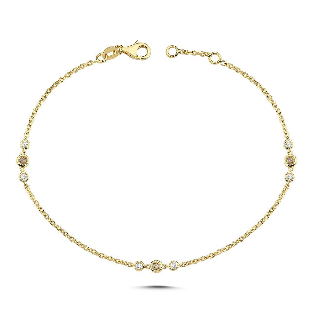 Nuran Champagner-Armband mit Diamanten, elegantes Goldarmband mit rund gefassten Steinen. Modell B3090CH-021RG.