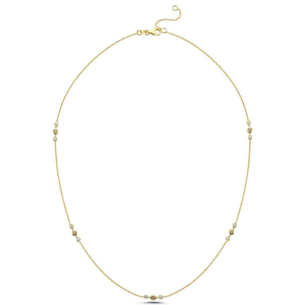 Nuran Champagner-Halskette mit Diamanten, elegante Goldkette mit Diamantdetails. Modell V3090CH-035RG.