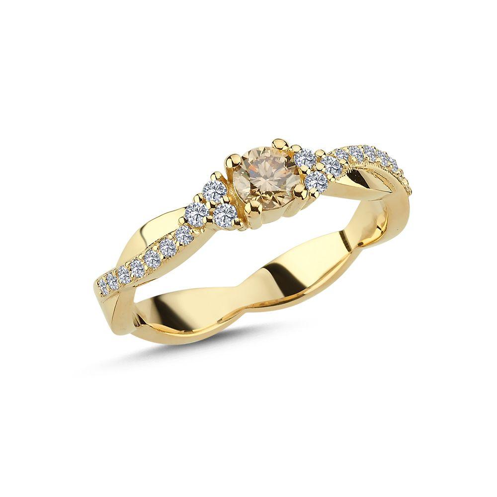 Nuran Champagner-Ring mit Diamanten in gedrehtem Gold mit Mittelstein, elegant und brillant. Modell a3084ch-a3084ch-041rg-001-1.