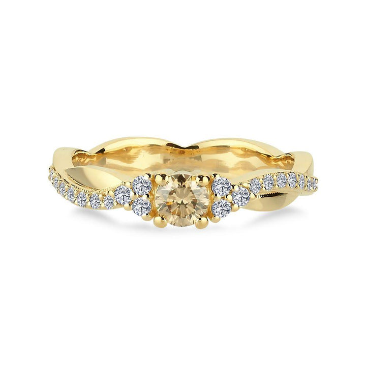 Nuran Champagner-Diamantring aus Gold mit Mittelstein und funkelnden Diamanten, Modell a3084ch-a3084ch-041rg-001-2