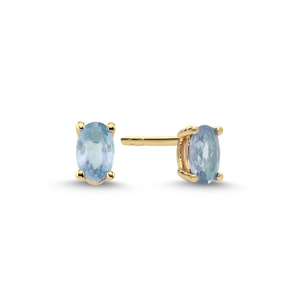 Nuran-Gaia-14kt-Earrings-with-blue-saphir ovaler Ohrring in Gold mit blauen Steinen, Modell o2570sa-rg-1.
