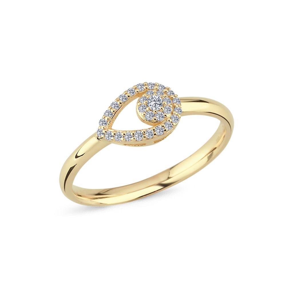 Nuran Mira 14-karätiger Ring mit 0,16 ct W/SI, hervorgehoben in hellem Gold mit tropfenförmigem Diamantdesign, Modell A2502-016RG-001