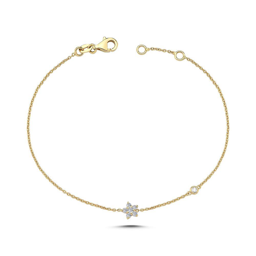 Nuran Stella Armband aus 14-karätigem Gold mit kleinem Diamantstern, eleganter Kette und Sternanhänger. Modell b2440-013rg-1