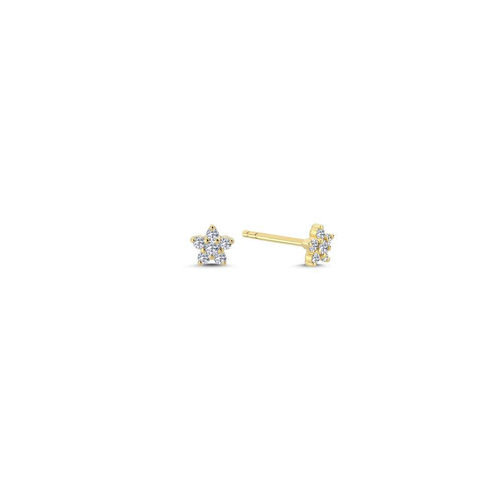 Die kleinen Diamant-Stern-Ohrstecker von Nuran Stella aus 14-karätigem Gold zeigen zwei sternförmige Ohrstecker mit funkelnden Diamanten. Modell o2440-022rg-1