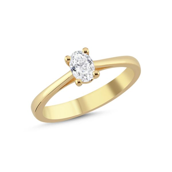 Nuran The One Oval Ring aus 14 Karat Gold mit ovalem Brillant, elegantem und klassischem Design. Modell L1962-033RG-001.