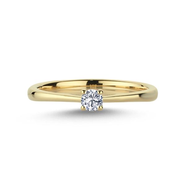Nuran The One Ring aus 14 Karat Gold mit 0,13 ct W/SI-Diamant wird als eleganter Goldring mit einem einzelnen Diamanten dargestellt. Modell L1961-013RG-001
