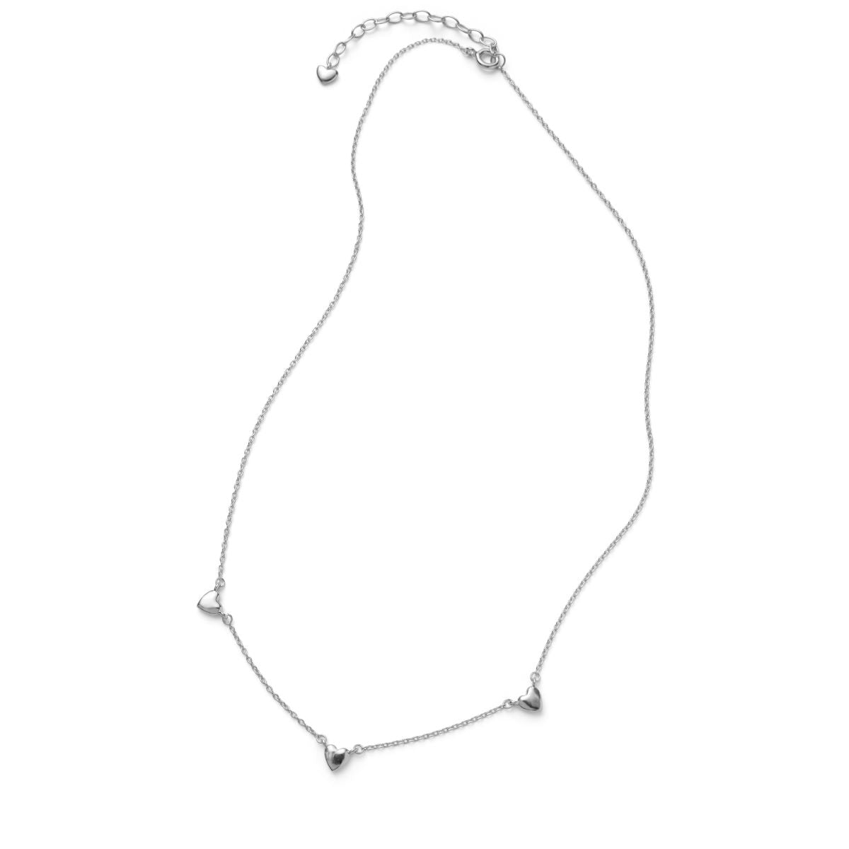 Pernille Corydon Adore Halskette aus Silber mit drei kleinen Herzanhängern, elegante Kette. Modell N-508-S