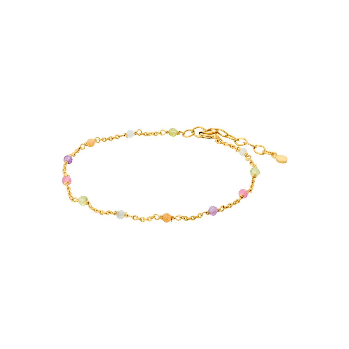 Pernille Corydon Regenbogen-vergoldetes Armband mit kleinen bunten Perlen, elegante Kette, Modell B-854-GP