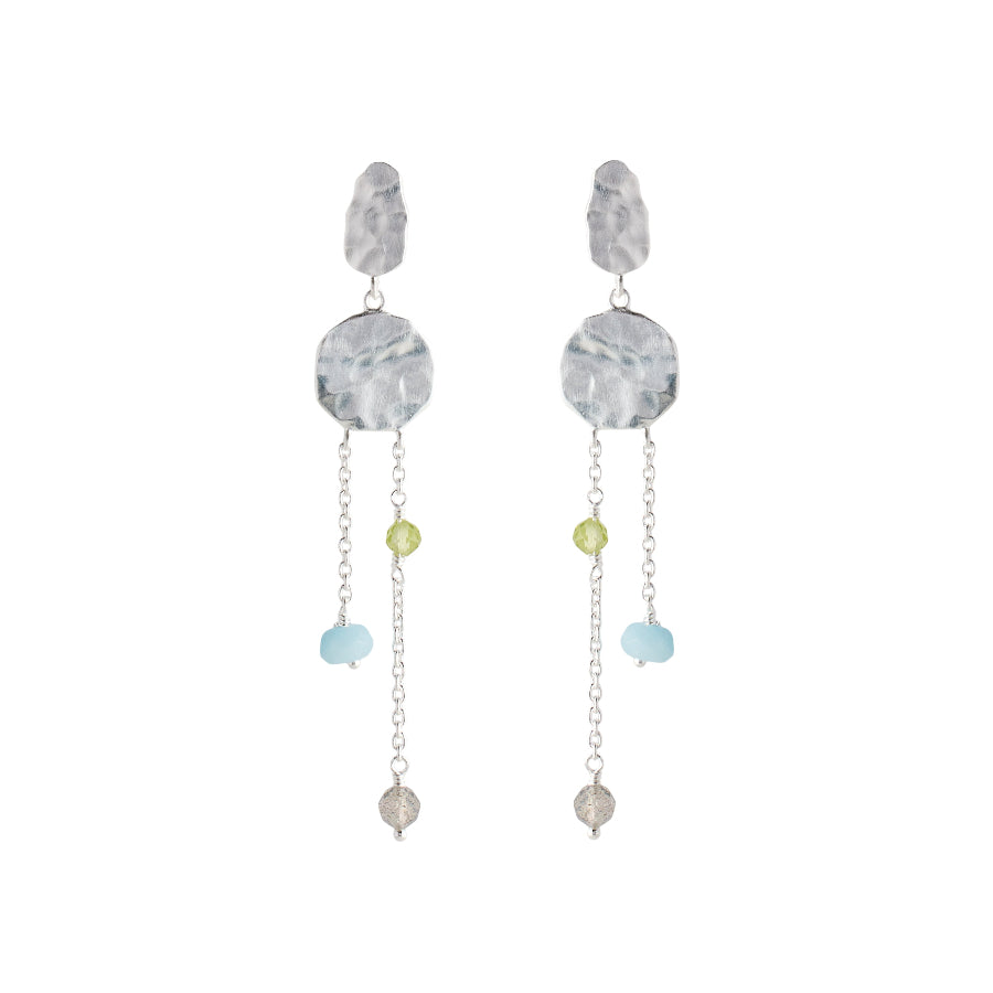 Pernille Corydon Summer Breeze Ohrringe aus Silber mit farbigen Perlen, elegantes Design. Modell E-182-s-1