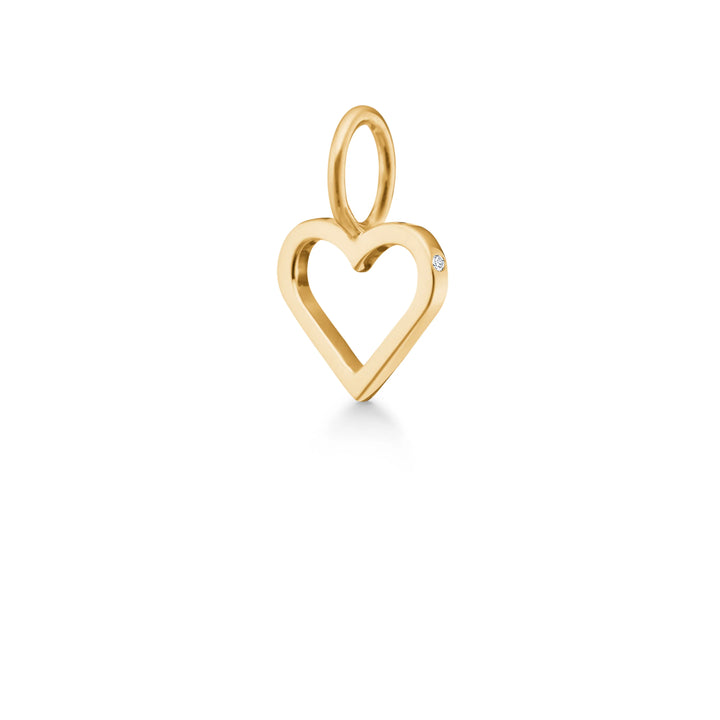 Open Heart vedhæng i rødguld med diamant, forsidevisning, elegant hjerteformet smykke
