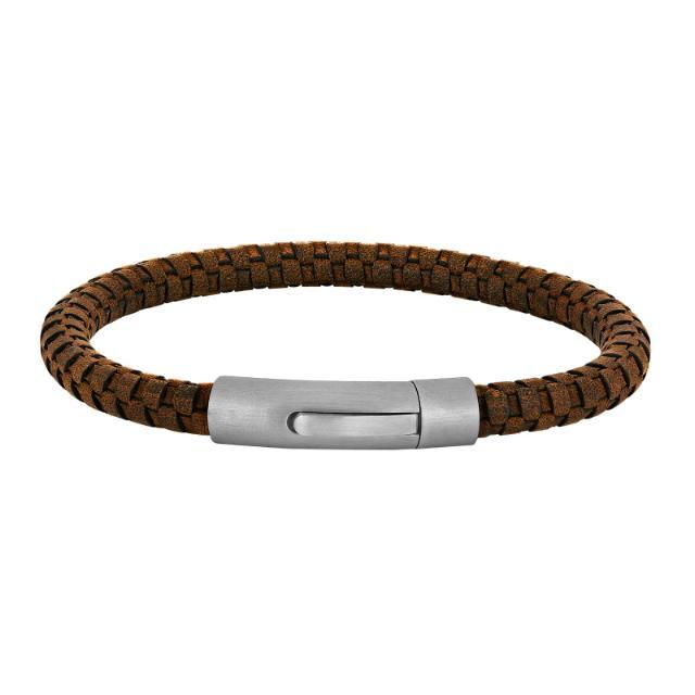 Son of Noa Herrenarmband mit geflochtenem braunem Leder und mattem Stahlverschluss, Modell 80970289221-001-1.