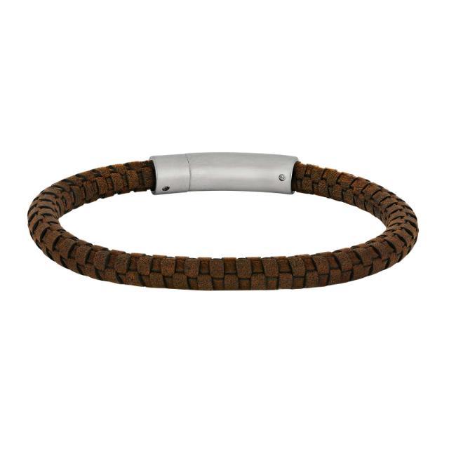 Son of Noa Herrenarmband aus braunem geflochtenem Leder mit mattem Stahlverschluss, schlicht und stilvoll. Modell 80970289221-001.