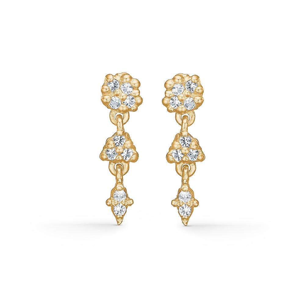 Studio Z Cluster-Ohrringe mit Zirkonia zeigt goldene Kettenohrringe mit klaren Zirkonia-Steinen. Modell 7217844-1