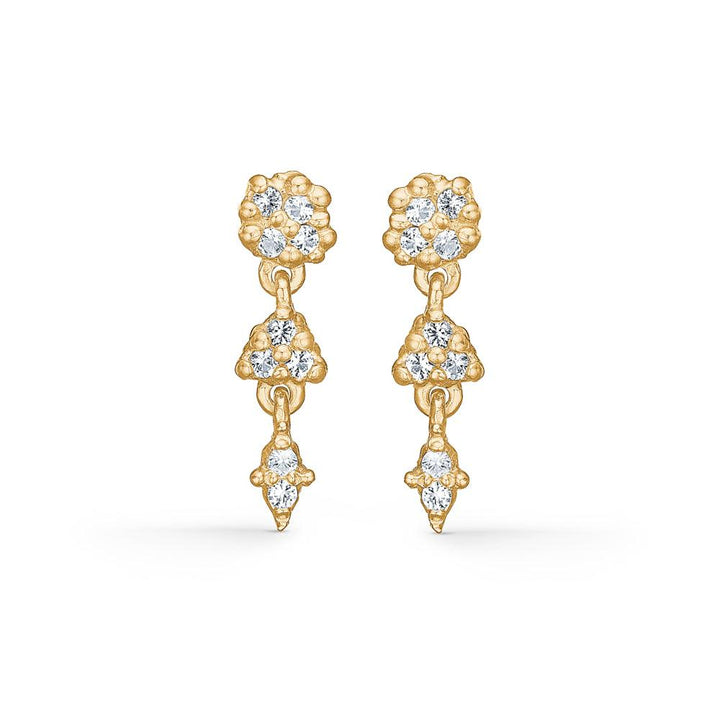 Studio Z Cluster-Ohrringe mit Zirkonia zeigt goldene Kettenohrringe mit klaren Zirkonia-Steinen. Modell 7217844-1