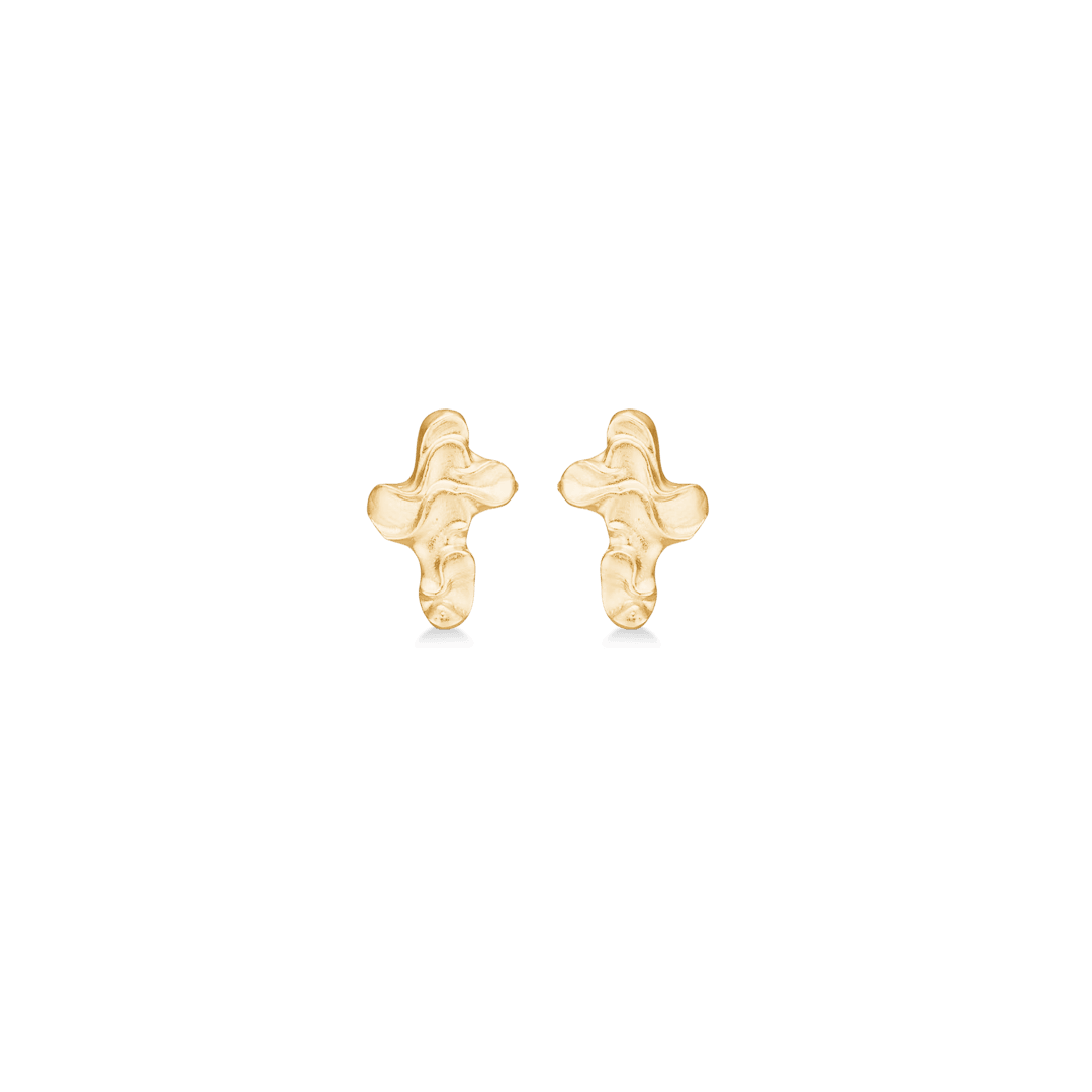 Studio Z Endless Waves vergoldete Ohrringe in einem wellenförmigen goldenen Design, freiliegend. Modell 7210900.