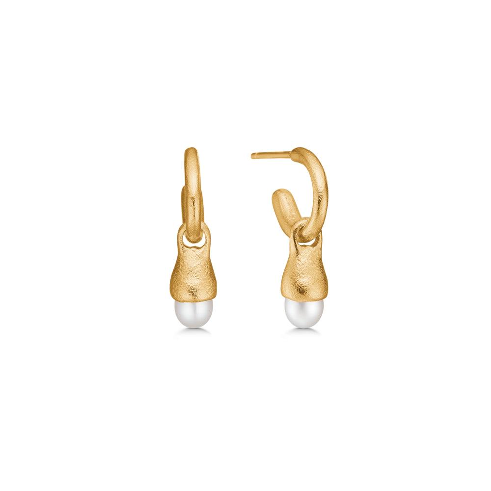 studio-z-gold-platted-acorn-creole-with-pearl, elegante Ohrringe in mattvergoldeter Ausführung mit runder weißer Perle, Modell7213873