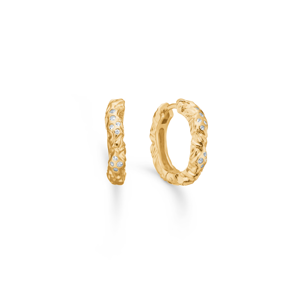 Studio Z Glint Creole aus vergoldetem Silber, Rohstruktur mit kleinen klaren Steinen, Modell 7217934-1.