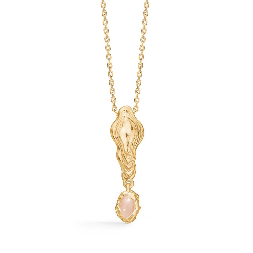 Studio Z Muschelhalskette, vergoldeter Anhänger mit rosa Zirkonia, elegante Kette mit organisch geformtem Anhänger, Modell 7227859-1