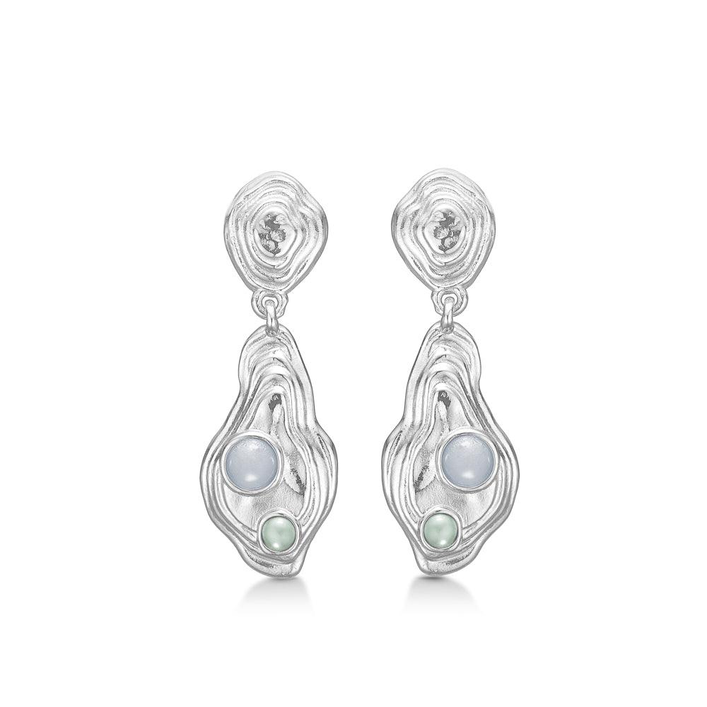 Studio Z Muschelohrringe mit einzigartiger Silberoptik und farbigen Steinen, organisches Design. Modell 7117828-1